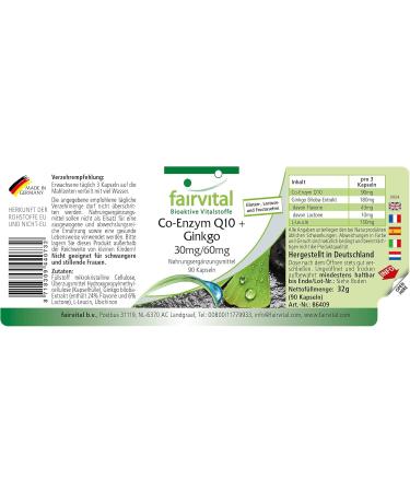 Fairvital | Co-enzyme Q10 plus Ginkgo VEGAN - Highly dosed - 90 Capsules - Buy Online on GoSupps.com