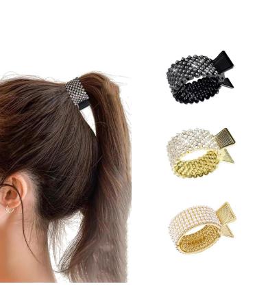 Doromy 3Packs High Ponytail Hair Clips Rhinestone Hair Barrettes Pearl Spring Clip Ponytail Holder Metal Rhinestone Hair Claw Clip Medium Hair Cuff Clips for Women Thick Thin Hair Accessories Birthday Christmas Gifts