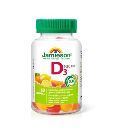 Jamieson Vitamin D3 1 000 IU Gummies - Orange Strawberry Lemon Flavour 60 Gummies 60 count (Pack of 1)