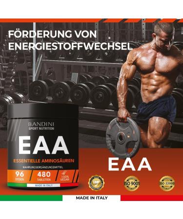 Bandini EAA Amino Acids Complex - 480 Vegan High-Dose Tablets | 9 Essential Amino Acids | Pre & Post Workout Booster | Tasteful Additive-Free Non-GMO - Buy Online on GoSupps.com