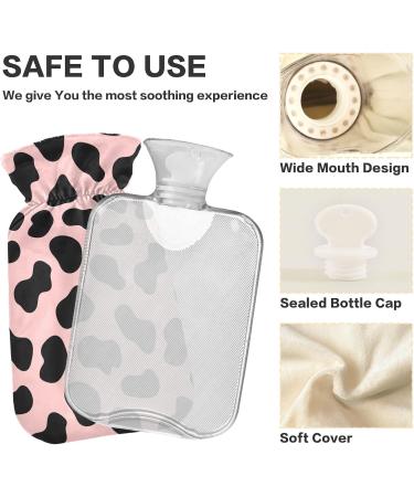 Heat Bottle with Cover - Pink & Black Cow Design for Pain Relief | 1L Water Heating Pillow & Heating Pocket for Muscle Injuries - Buy Online on GoSupps.com