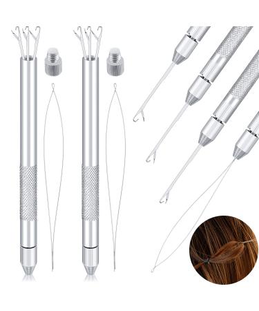 2 Sets 4-in-1 Hair Extension Tools  Includes Loop Needle Threader  Knitting Needles and Holder for Beads Dreadlock Wig Hair Extensions Lace Wig Making  Loop Tools and Hooks