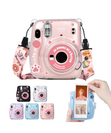 Leonuliy Mini 11 Camera Protective Case, Photo Storing Box, Removable Shoulder Strap, Beautiful Sticker for Fujifilm Instax Mini 11 Instant Camera, Crystal Hard PVC, Clear. Sweet Cat