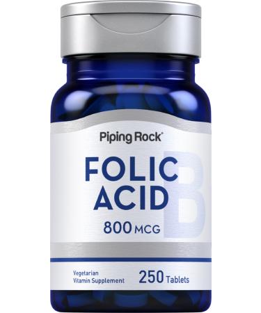 Piping Rock Folic Acid 800 mcg | 250 Tablet Capsules | Supplement for Men and Women | Vegetarian Non-GMO Gluten Free