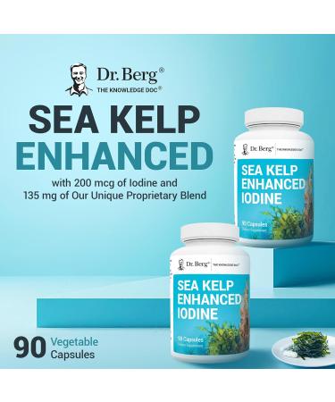 Dr. Berg Sea Kelp Enhanced Iodine - 200 mcg of Premium Iodine - Seaweed Blend Includes Klamath Blue-Green Algae & Sea Kelp - 90 Capsules Without Red Algae - Buy Online on GoSupps.com