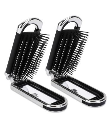 Hairbrush with travel mirror 2 pieces silver mini hairbrush pocket travel brush folding hair massage comb foldable portable hair styling comb for girls women men men