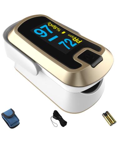mibest OLED Finger Pulse Oximeter, O2 Meter, Dual Color White/Luxury Gold