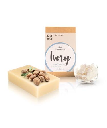 SOHO Naturkosmetik "Ivory" Facial Soap for Sensitive Skin Vegan Facial Cleansing with Shea Butter and Healing Chalk Solid Soap