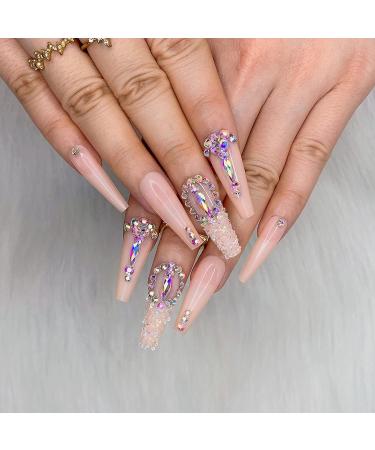 Morily Pink Rhinestone Press on Nail Set - Luxury Extra Long Ballerina Coffin Fake Nails for Women and Girls - Buy Online on GoSupps.com
