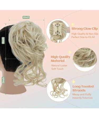 S-Noilite Claw Clip Messy Bun Hair Chignon Curly Wavy Scrunchie | Ash Blonde to Bleach Blonde 24T613 - Synthetic Ponytail Extensions for Women - Buy Online on GoSupps.com