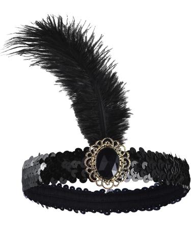 WLLHYF 1920s Headbands for Women Black Feather Hairband Rhinestone Crystal Flapper Headpiece 20s Vintage Beaded Leaf Hairband Hair Valentines Accessory for Girls Costume Party (Black Crystal) - Buy Online on GoSupps.com