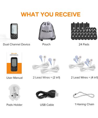 36 Modes Mollan Dual Channel Muscle Stimulator with 12 Electrode Pads - TENS Unit for Pain Relief, Muscle Strength, Chronic Arthritis - Electronic Pulse Massager for Shoulder, Back, Leg, Foot - Buy Online on GoSupps.com