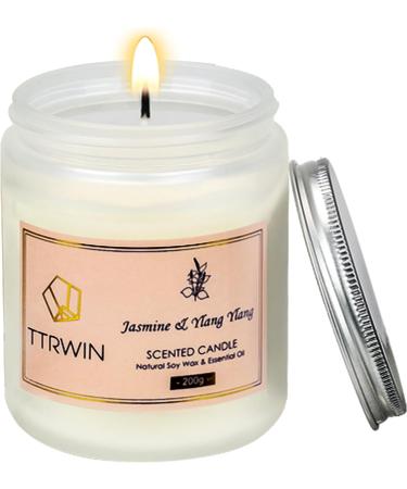 TTRWIN Jasmine & Ylang Ylang Scented Candle 200g - Long Burning Time, Natural Soy Wax & Essential Oil - Oriental Fragrance in Glass Jar - Perfect Gift for Christmas, Mother's Day, Father's Day, Birthday - Buy Online on GoSupps.com