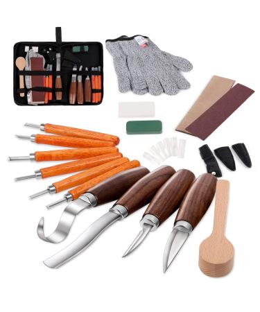 Wood Carving Tools Set Detail and Hook Carving Knife Kit for Beginners Trimming Knife for Spoon Bowl Cup Woodwork Round handle design and 6pcs SK2 Carbon Steel Wood Carving Knives(10pcs) SET1