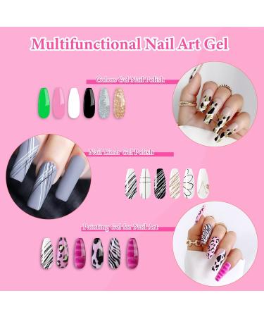 Nail Art Polish Set - 6 Colors Gel Liner Kit for Nail Design with Thin Brush - Black, White, Glitter, Silver - Soak Off, Curing Required (8ml) - Buy Online on GoSupps.com