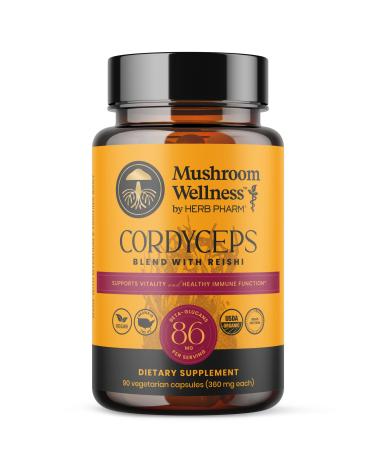 Mushroom Wellness Cordyceps Blend with Reishi: Organic Cordyceps & Reishi Mushroom Capsules, Mushroom Powder Supplement, Supports Immune System & Healthy Urinary Function, 90 Vegan Capsules