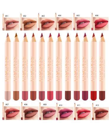 12 Colors Matte Lip Liner Pens Set Long-Lasting Creamy Lip Liner Natural Lip Makeup Soft Pencils Lipstick Set