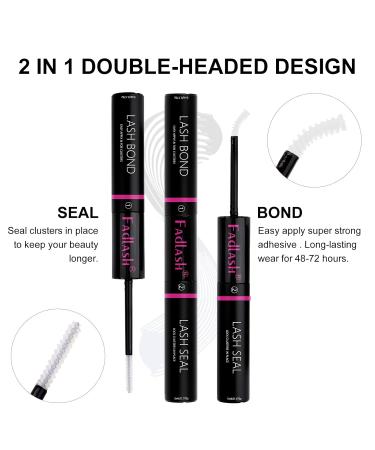 Fadlash Eyelashes Bond & Seal - Waterproof Cluster Lashes Glue Strong Hold for DIY Extensions 48-72 Hr Latex-Free Sensitive Eyes - 0.2oz + 0.2oz - Buy Online on GoSupps.com