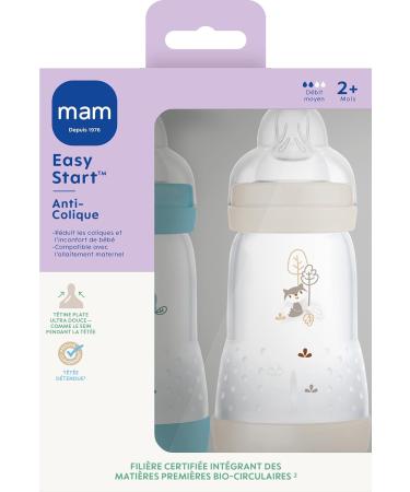 MAM Easy Start Anti-Colic Baby Bottles 2+ Months Medium Flow (2 x 260 ml) Ocean + Sand Bottle to Reduce Colic - Buy Online on GoSupps.com