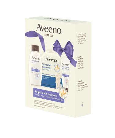 Aveeno Stress Relief Gift Set - Skincare for Sensitive Skin | Soothing Body Wash Moisturizing Lotion & Hand Masks - Buy Online on GoSupps.com