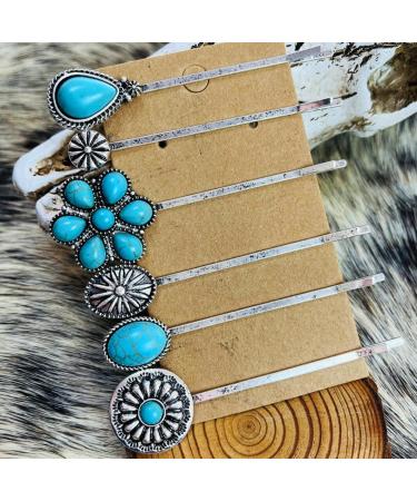 6PCS Turquoise Retro Decorative Bobby Pins for Women - Vintage Hair Clips and Styling Tools - Buy Online on GoSupps.com