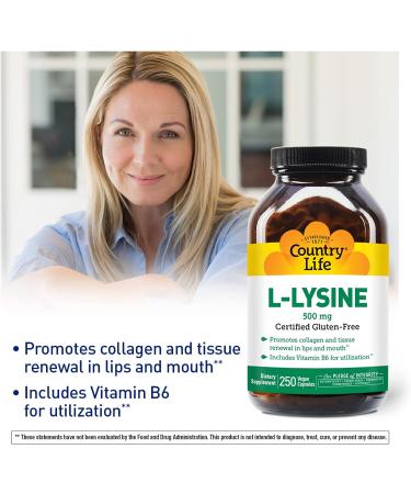 Country Life L-Lysine 500mg with B-6 250-Count - Boost Immune System and Overall Health - Buy Online on GoSupps.com