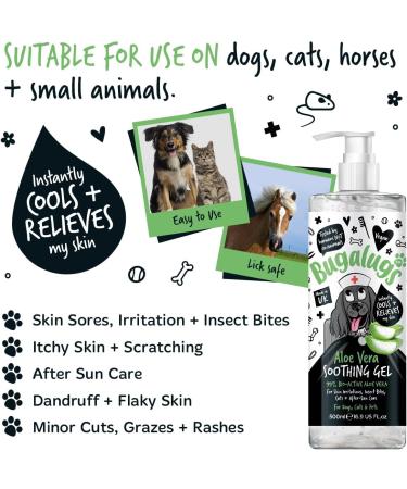 BUGALUGS Aloe Vera Gel for dogs & cats 500ml - soothing itchy dog skin relief 99% pure bio active aloe vera is a great dog moisturiser for dry skin stings insect bites & after sun care for pets 500 ml (Pack of 1) - Buy Online on GoSupps.com