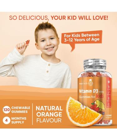 Vitamin D Gummies Kids 1000IU - Natural Orange Flavour - 4 Months Supply (120 Gummies) - Vegetarian & Gluten-Free for Kids 3-12 - Buy Online on GoSupps.com