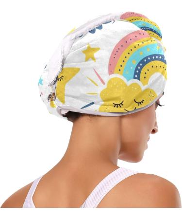 Rainbows Clouds Stars Hair Towel 2 Pack - Super Absorbent Quick Dry Hair Turbans for Women & Girls - Buy Online on GoSupps.com