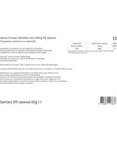 Jarrow Formulas Pantothenic Acid 500mg Vitamin B5 - 100 Vegan Capsules | Lab Tested, Gluten-Free, Non-GMO - Buy Online on GoSupps.com
