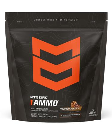 MTN OPS Ammo Meal Replacement Shake Powder 19g Protein 10g Flaxseed 4.5g Whole Foods Real Fruits & Vegetables Daily Nutrition & On-the-Go Fuel 30 Servings Peanut Butter Chocolate