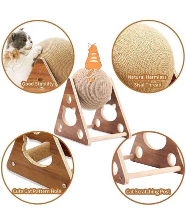 Interactive Sisal Rope Cat Scratching Ball Toy with Solid Wood Base - Medium Size - Buy Online on GoSupps.com