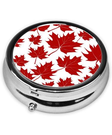 Red Maple Leaf Portable Metal Pill Box Mini Round 3-Compartment Travel-Friendly Design for Small Pills - Buy Online on GoSupps.com