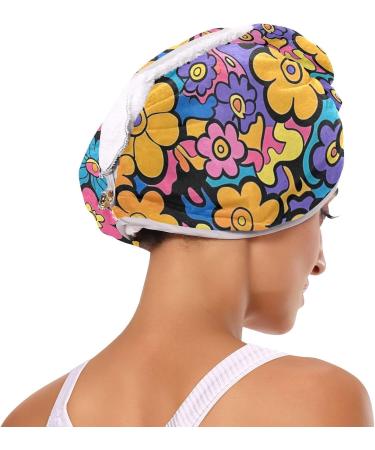 Purple Pink Blue Flowers Hair Towel 2 Pack - Super Absorbent Quick Dry Hair Turbans for Women & Girls - Buy Online on GoSupps.com