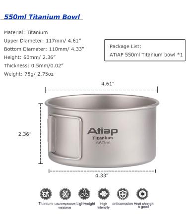ATiAP Titanium Bowl Pot with Foldable Handle - 550ML Single-Wall Cooking Tableware for Outdoor Camping, Hiking, and Picnic - Buy Online on GoSupps.com