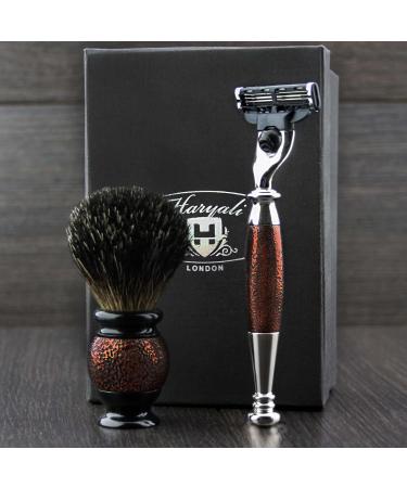 4Pc Men's Shaving Kit | 3 Edge Razor Black Badger Hair Brush & Stands | Perfect Grooming Set for Men - International Shipping - Buy Online on GoSupps.com