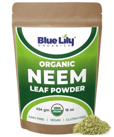 Blue Lily Organic Neem Leaf Powder (Azadirachta Indica) 16 oz (454 gm) | USDA Certified | 100% Pure Neem Leaves Powder for Skin & Hair Care | Immune Support | Ideal for All Hair and Skin Types 1 Pound (Pack of 1)