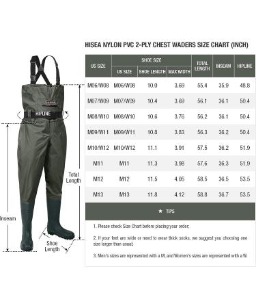 HISEA Men's Chest Waders with Boots - Waterproof Lightweight Fishing Waders - Green, Size 13 - Buy Online on GoSupps.com