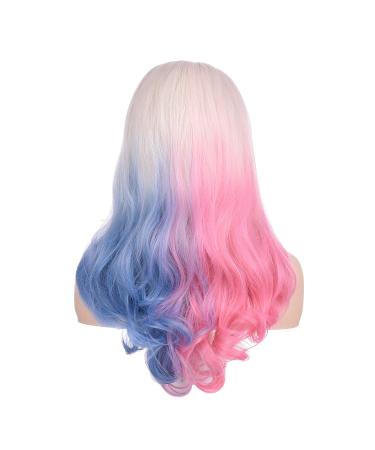 Morvally 20" Ombre Synthetic Wig - Wavy Blonde Blue Pink Hair for Women | Cosplay & Halloween - Buy Online on GoSupps.com
