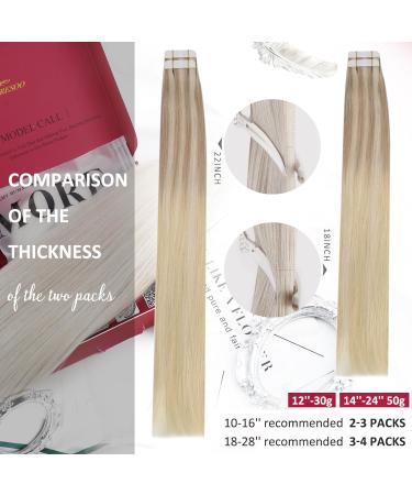 Moresoo 24 Inch Balayage Blonde Tape in Hair Extensions - Ash Blonde, Medium Blonde, Platinum Blonde (#18/22/60) - 20 Pieces/50g - Buy Online on GoSupps.com