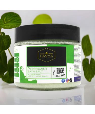 Lavya Luxuary Peppermint Pure Natural Bath Salt Formula for Body & Foot Spa Relaxing  Musle Recovery  Heals Body Pain  Reduce Stress and Fatigue 16Oz / 456Gms (Peppermint) Light Green