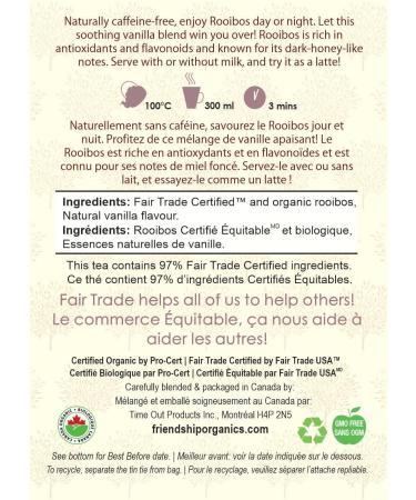 Friendship Organics Vanilla Rooibos Tea Bags Organic and Fair Trade Herbal 44 count 44 Count (Pack of 1) - Buy Online on GoSupps.com