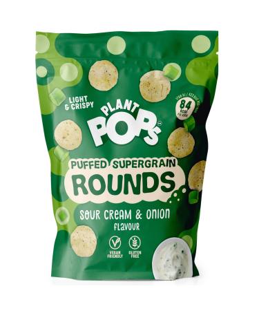 Plant Pops 100% Vegan Gluten Free and Low Calorie Sour Cream and Onion Supergrain Rounds Sharing Bag Snacks (3 Pack x 80g). High in Fibre Delicious Healthy Crisps 84 KCAL per serving. 3 Pack (80g)