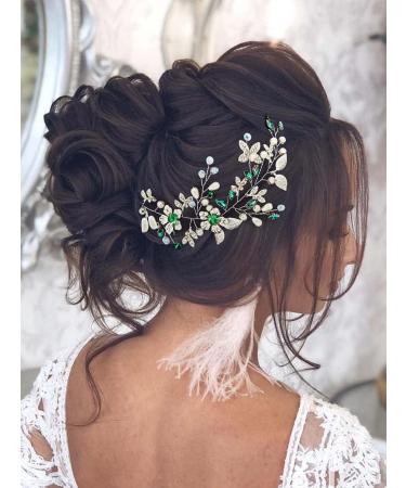 IYOU Crystal Bridal Hair Vine Green Pearl Wedding Headband Rhinestone Beades Headpiece Brides Bridesmaid Hair Accessories for Women - Buy Online on GoSupps.com