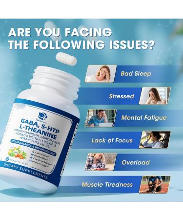 GABA Supplements 750mg with L Theanine 5HTP Ashwagandha Lemon Balm Ginkgo Biloba Omega-3 10 in 1 GABA Calm Capsules for Sleep Relaxation Focus Mood Support Cortisol Balance - 90CT 90 Count (Pack of 1) - Buy Online on GoSupps.com