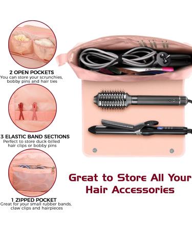 2-in-1 Heat Resistant Hair Tools Travel Bag - Organizer for Flat Irons Curling Irons & Accessories - Perfect Heat Mat for On-the-Go - Pink - Buy Online on GoSupps.com