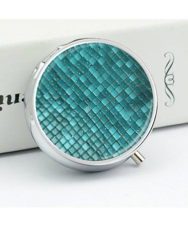 Buy Round Turquoise Pill Box - Small Dot Tiles Print 3 Compartment Portable Medicine Organizer - Decorative Metal Pocket Pill Case - Buy Online on GoSupps.com