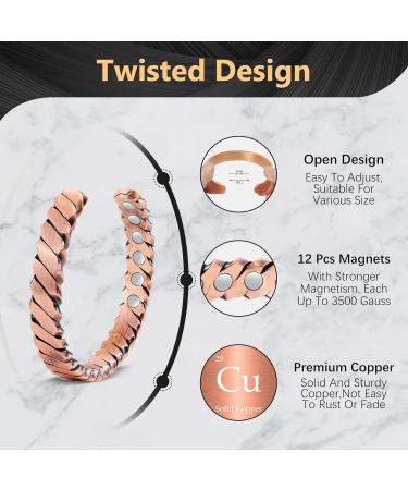 Jeracol Copper Magnetic Bracelet for Women & Men - Adjustable Size Cuff Bangle with 3500 Gauss Magnets - Solid Copper, Weave Design - Gift Box Included - Buy Online on GoSupps.com