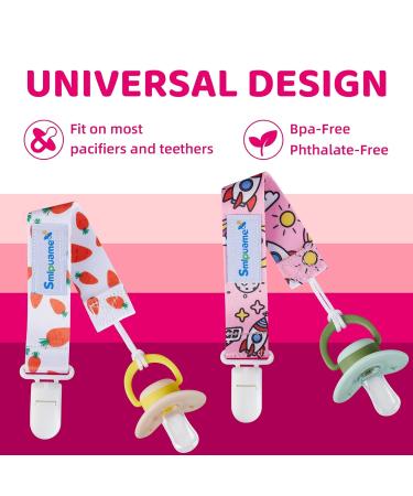 Smlpuame Baby Pacifier Chain Set - 6 BPA-Free Fabric Clips for Girls | Fits Most Pacifiers & Bite Toys | Ideal Baby Shower Gift (Fruit & Flower) - Buy Online on GoSupps.com