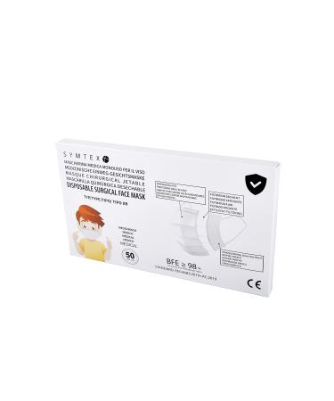 Symtex piece masks mini model s in small size medically surgical masks type iir standard EN 14683 certified op masks 3-layer mouth protection mouth and nose protection (white) (50)
